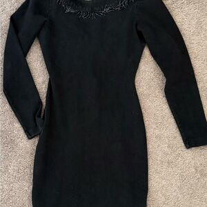 Body Glove Black Long Sleeve Dress with Embellished Neckline